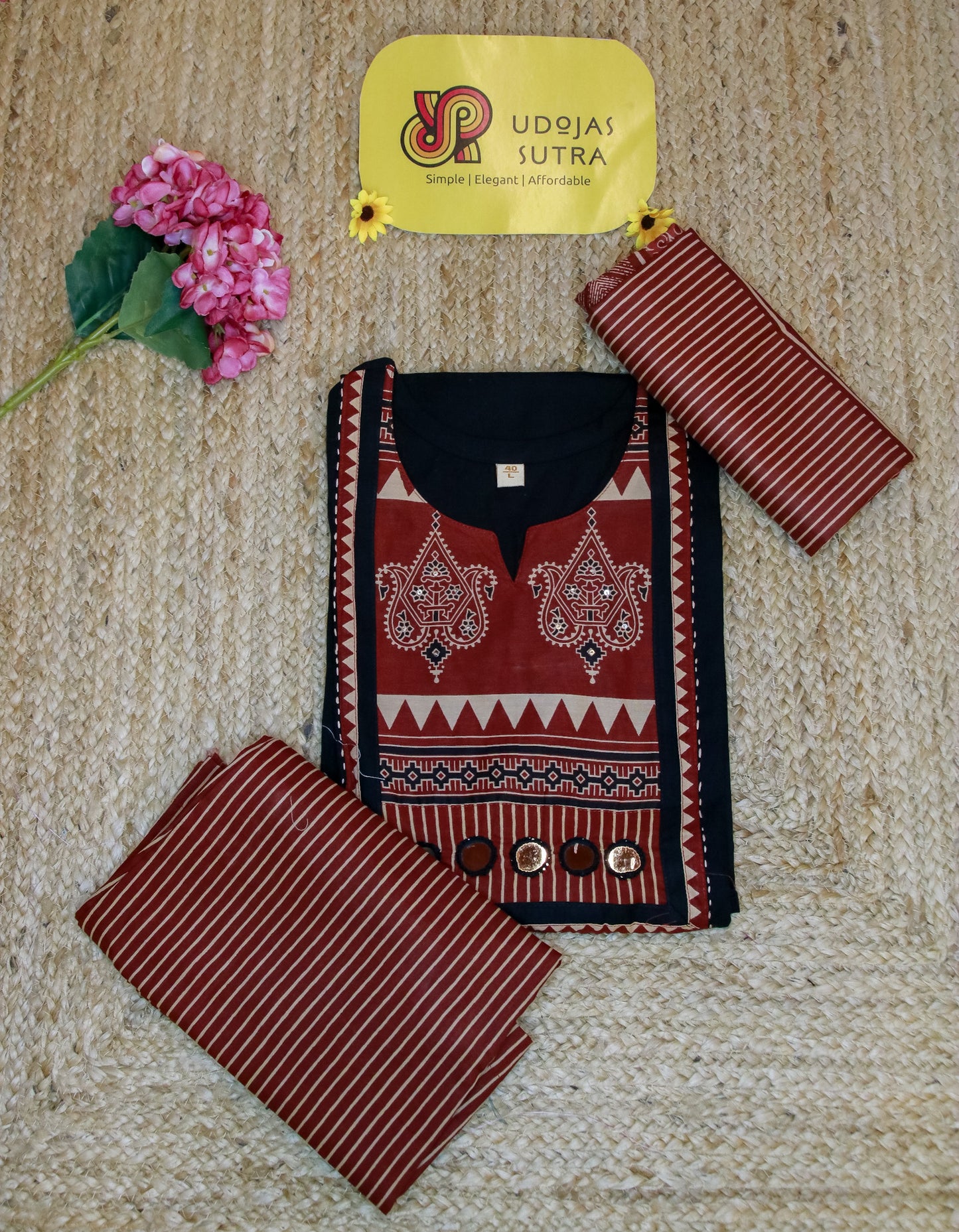 Black Cotton Dupatta Set