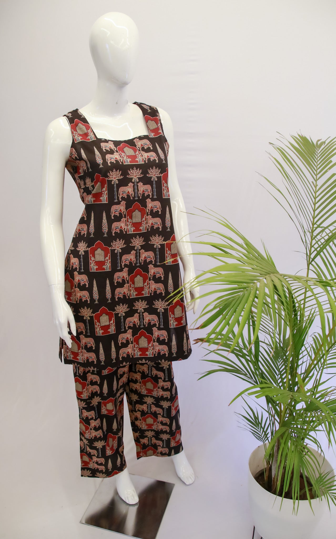 Black Cotton Sleeveless Top and Pant Set