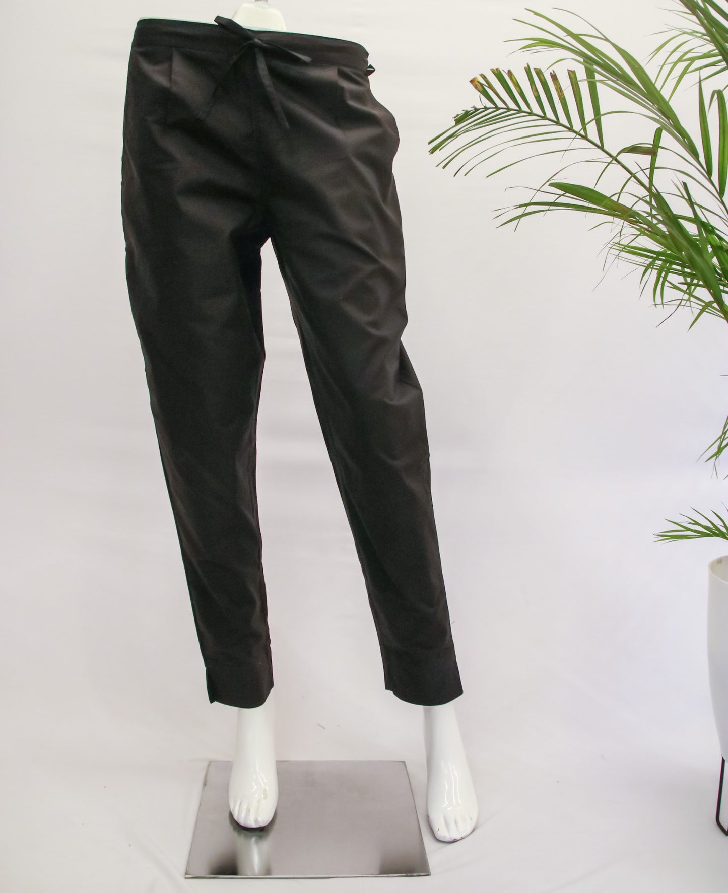 Cotton Black Straight Pant with Drawstring
