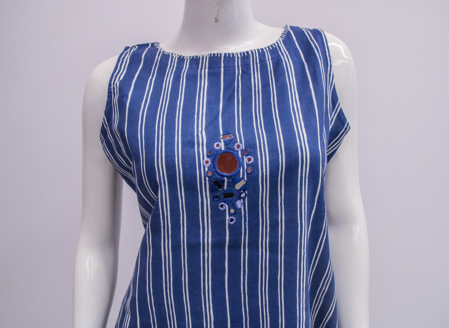 Blue Striped Sleeveless Top & Pant Set