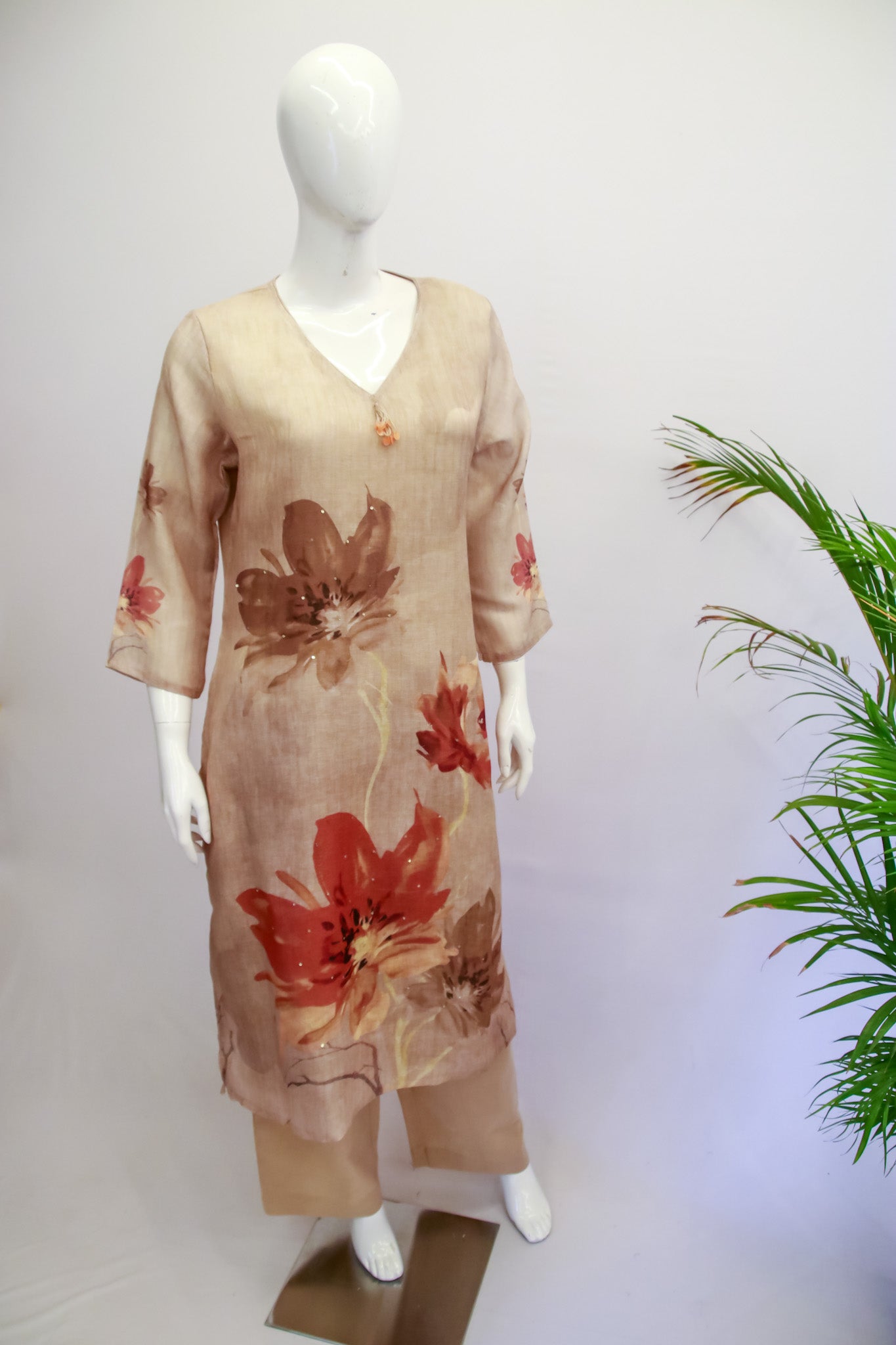 Brown Linen Top and Pant Set