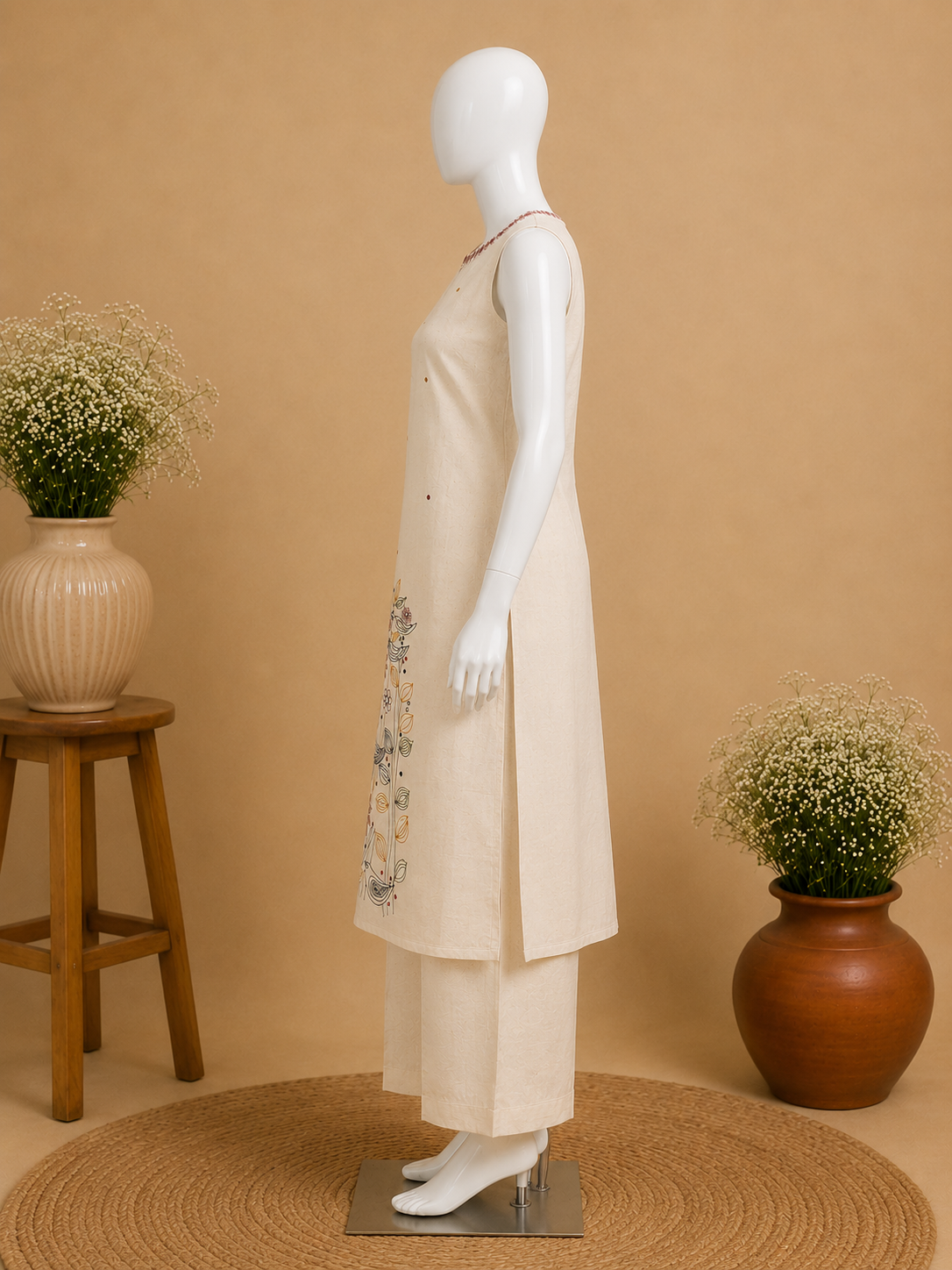 Off-White Flex Cotton A-Line Top and Pant Set