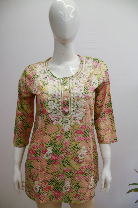 Cotton Floral Short Kurti