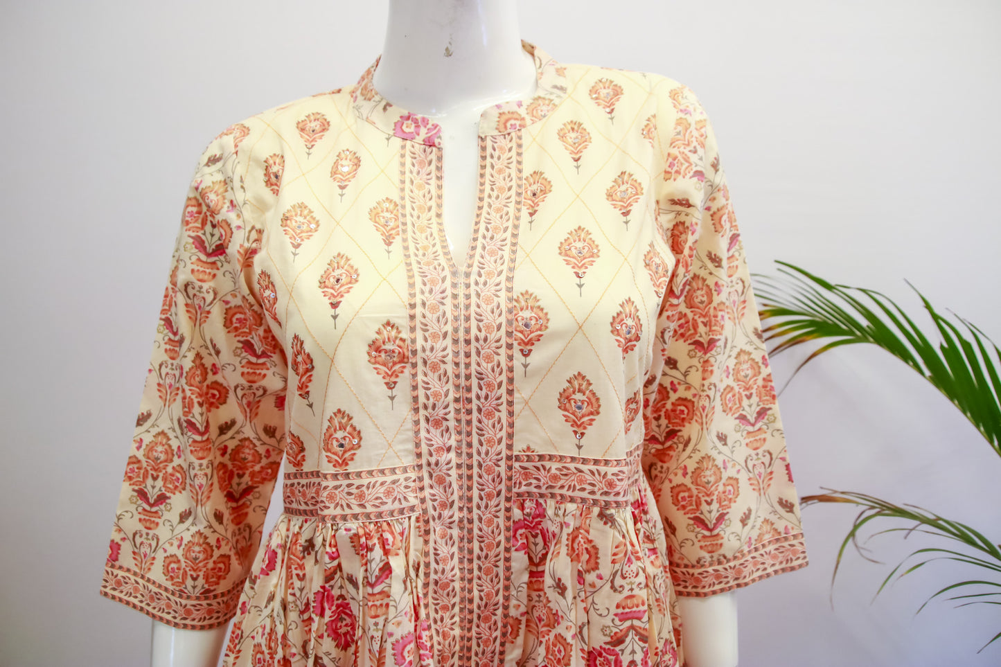 Cotton Orange Anarkali Dupatta Set