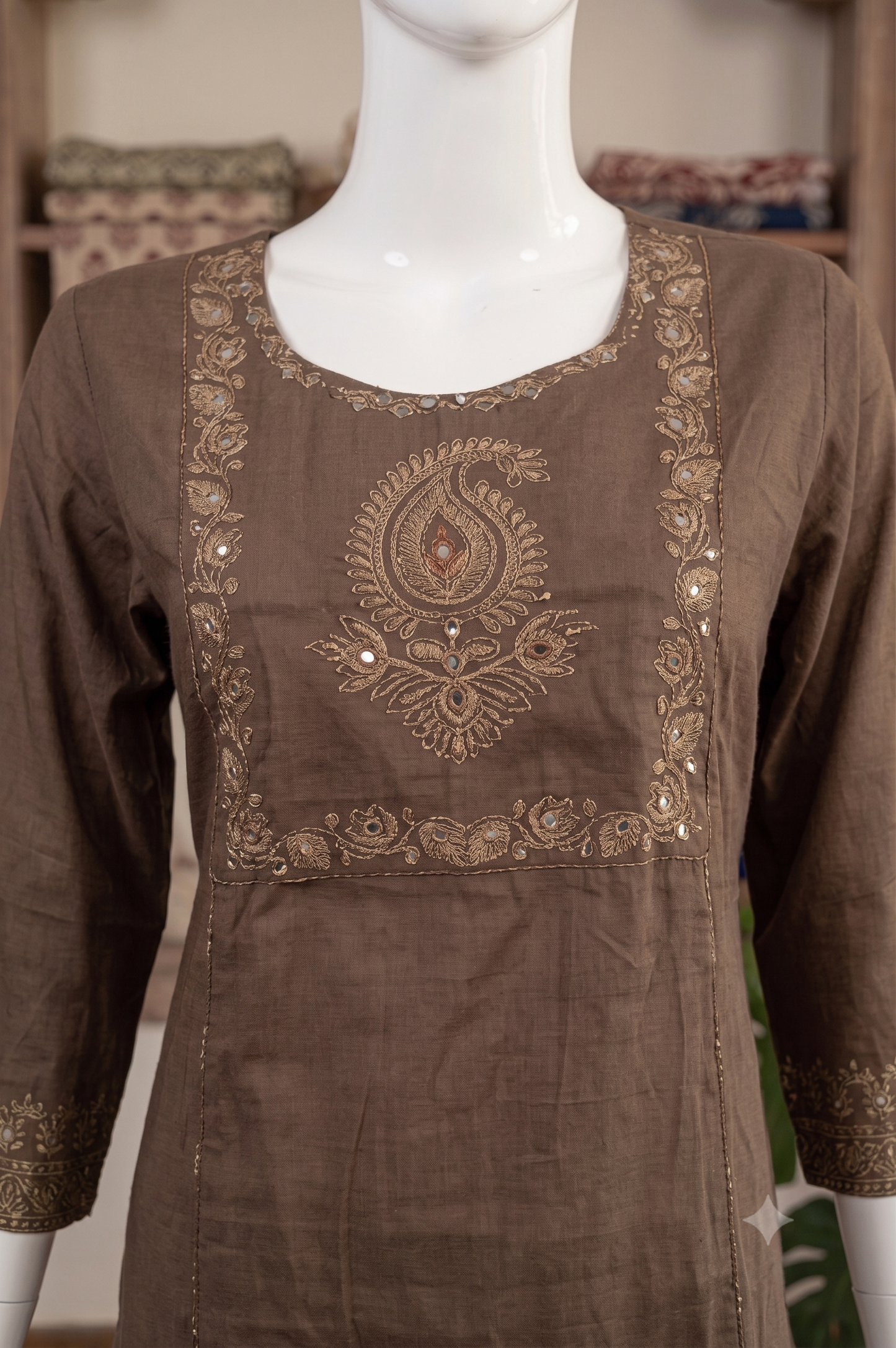Cotton Brown Ajrakh Dupatta Set