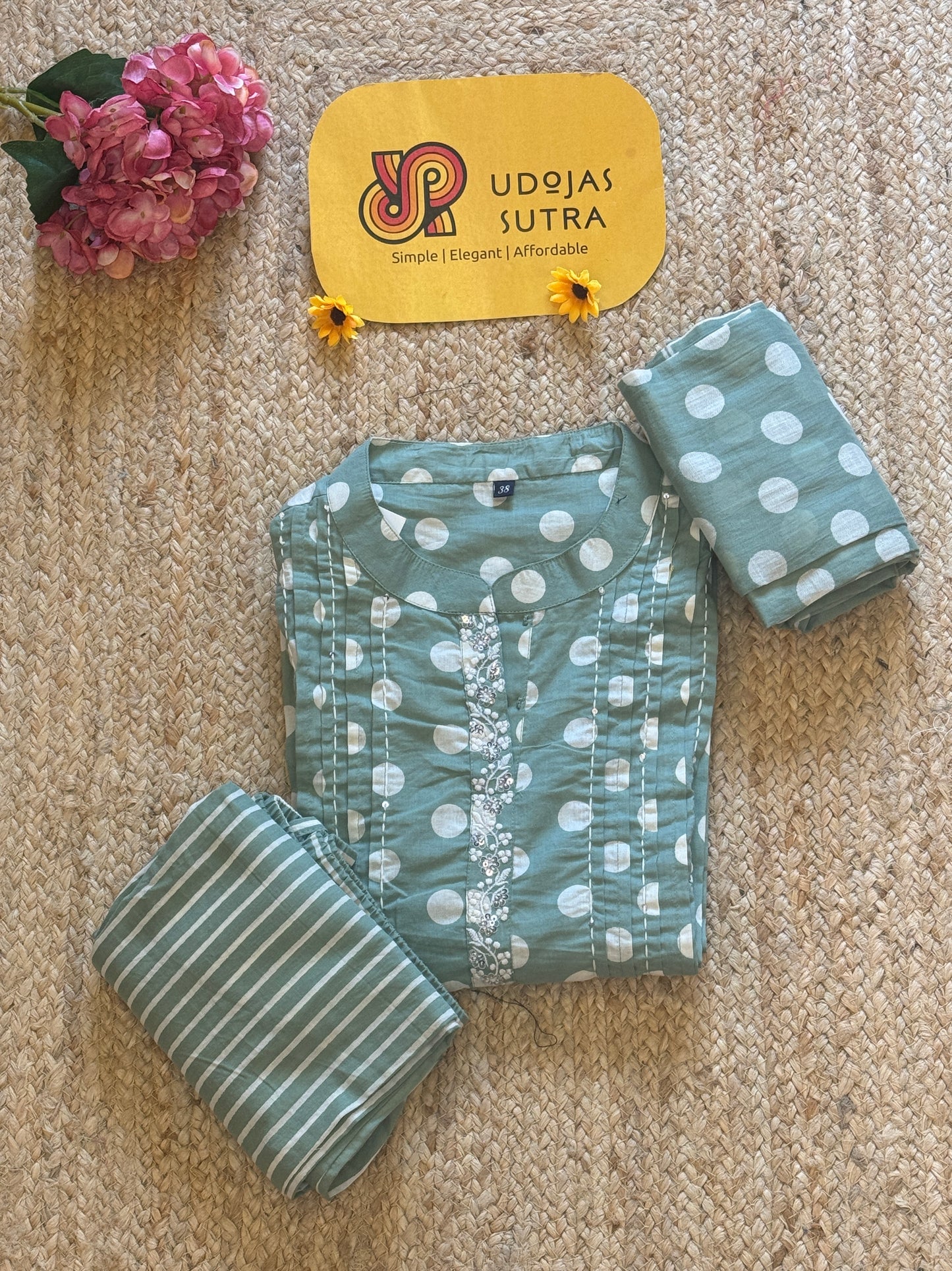 Green Polka Dots Dupatta Set