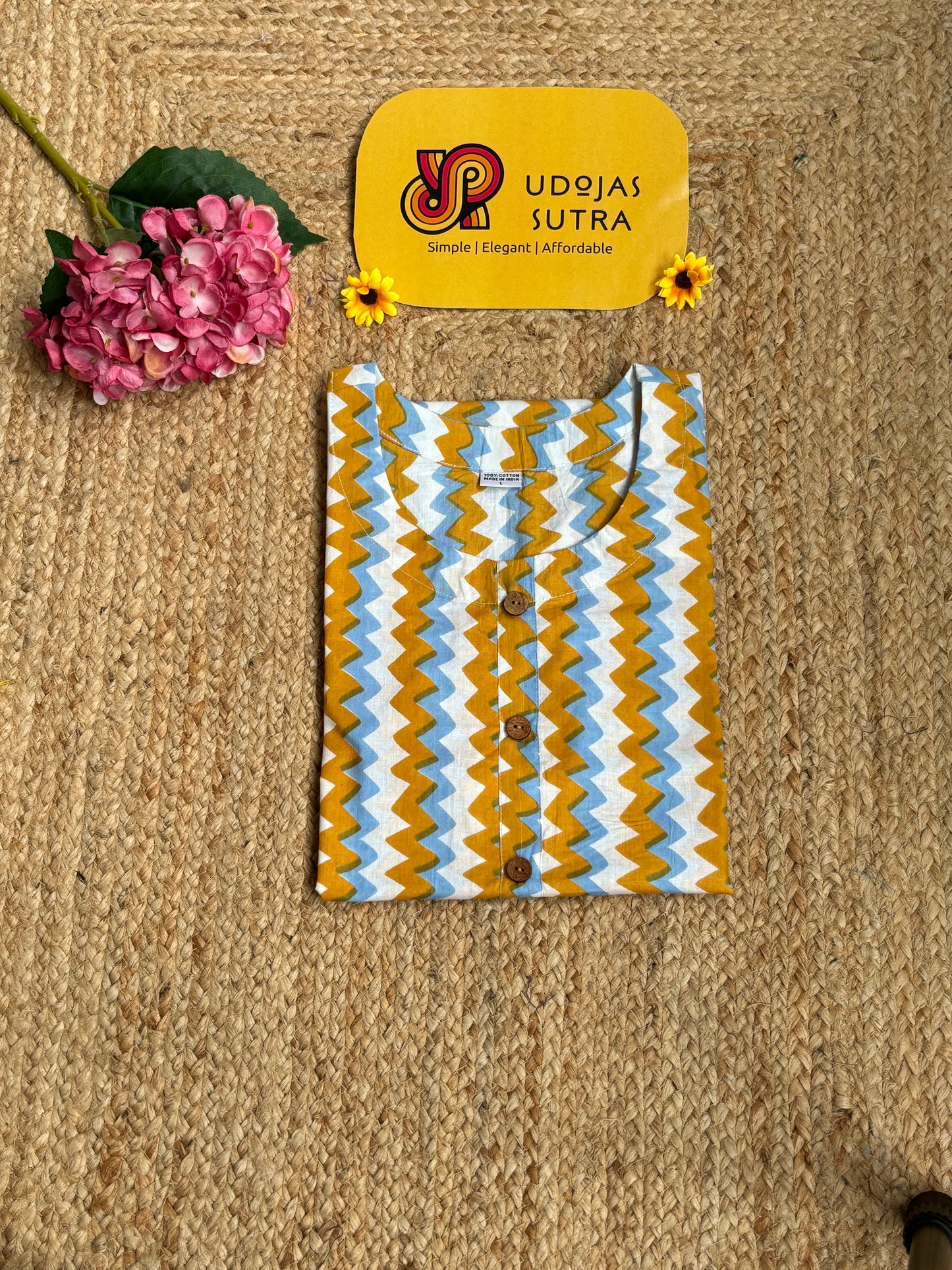 Jaipur Short Tunic - White with brown