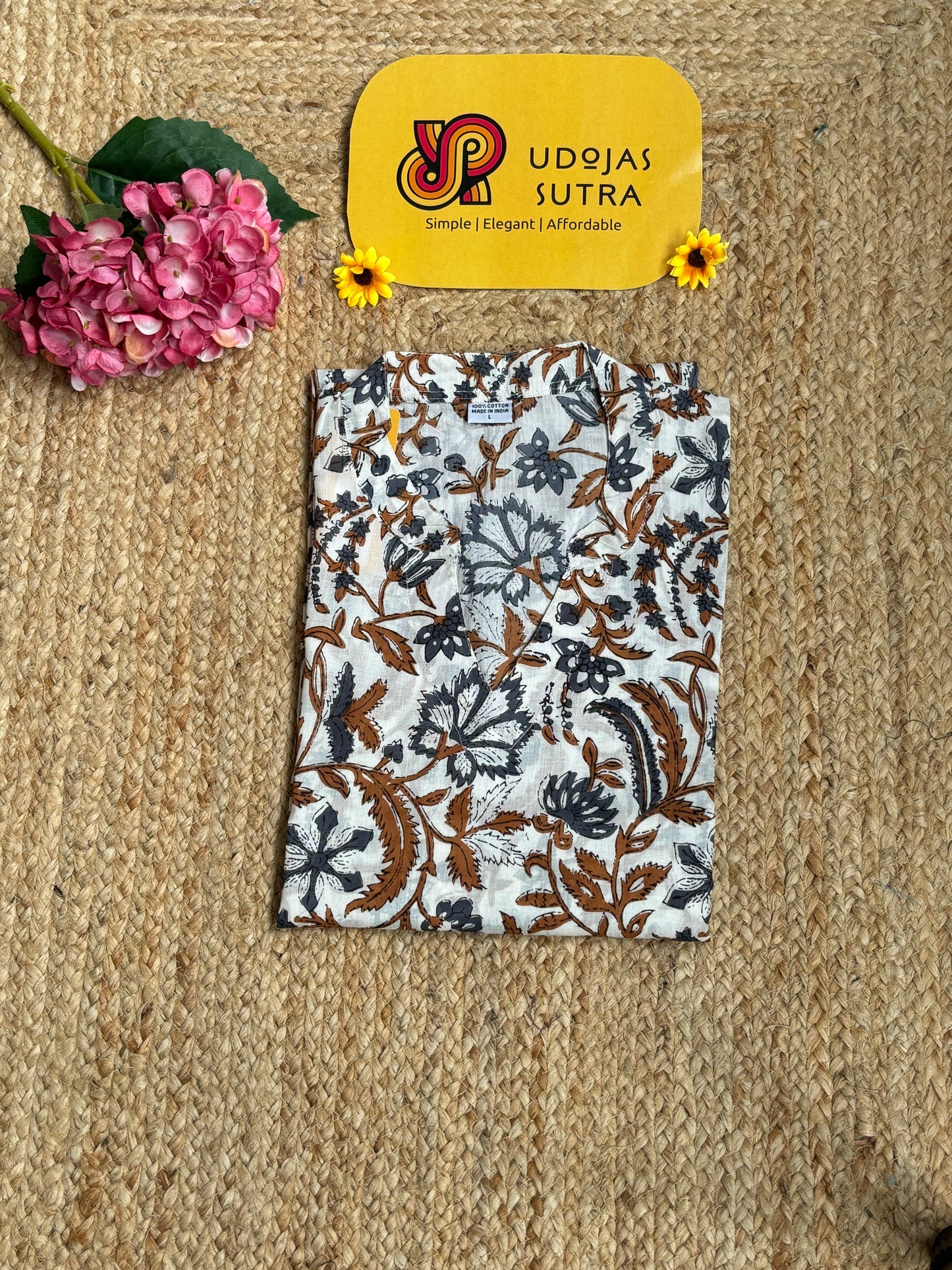 Jaipur Tunic - White with Brown