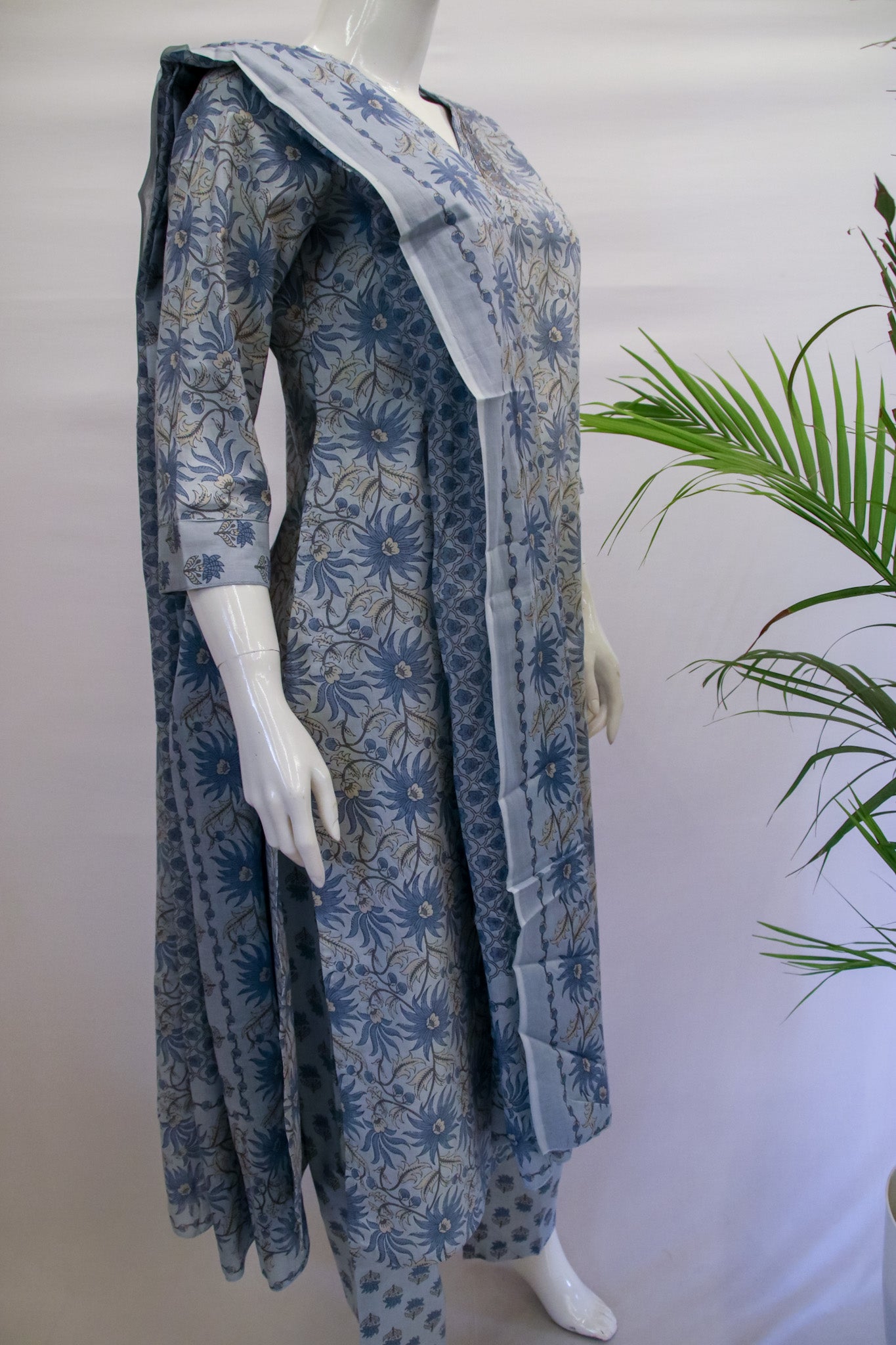 Light Blue Cotton Dupatta Set