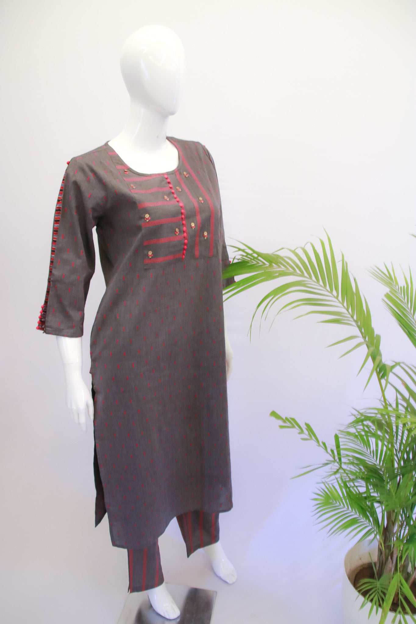 Grey Handloom Cotton Top and Pant Set