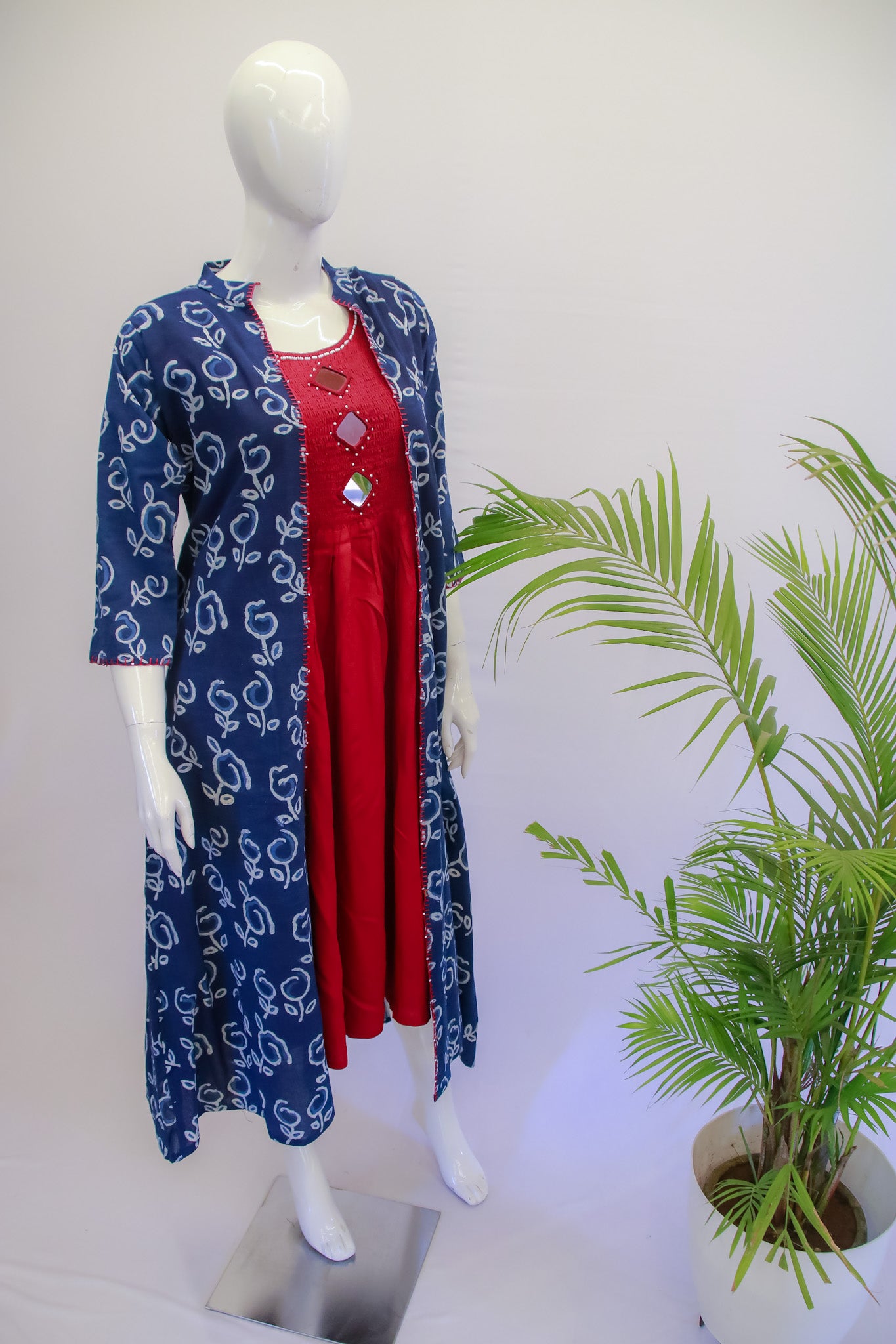 Detachable Indigo Jacket with Inner Dress