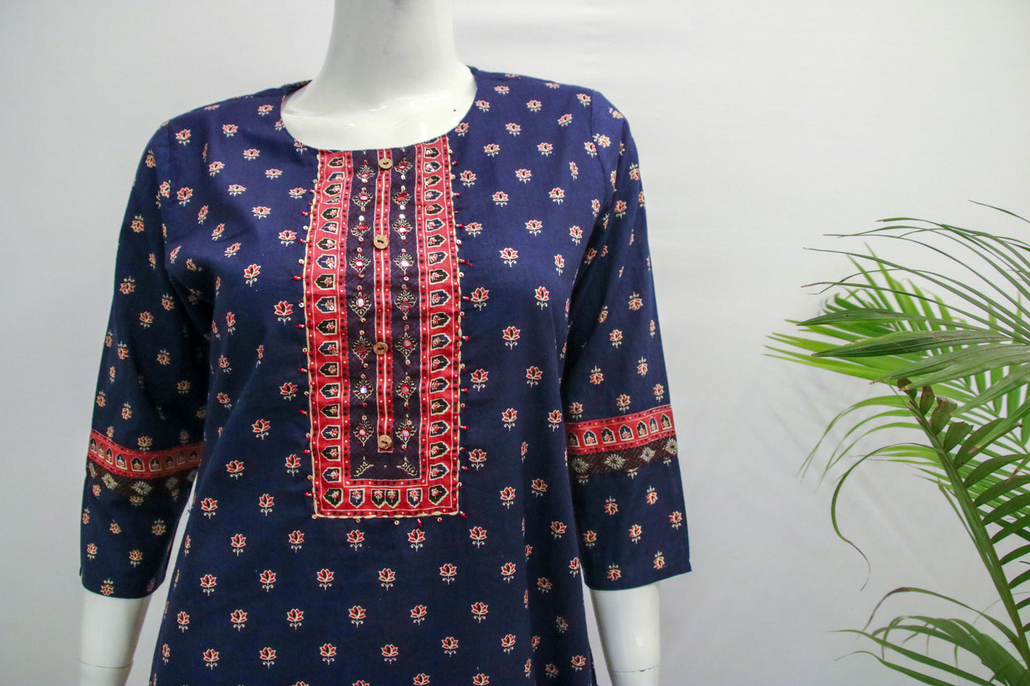 Navy Blue Cotton Dupatta Set