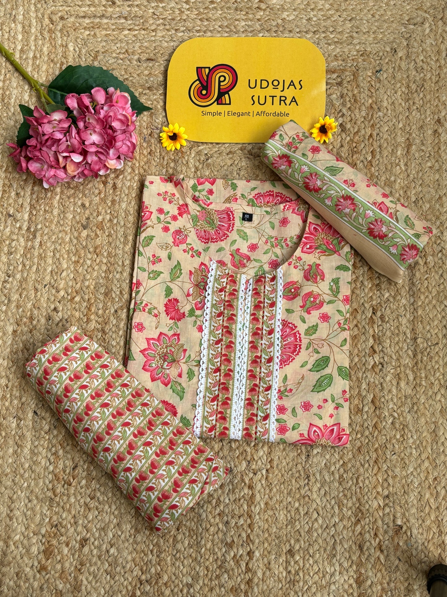 Peach Cotton Dupatta Set