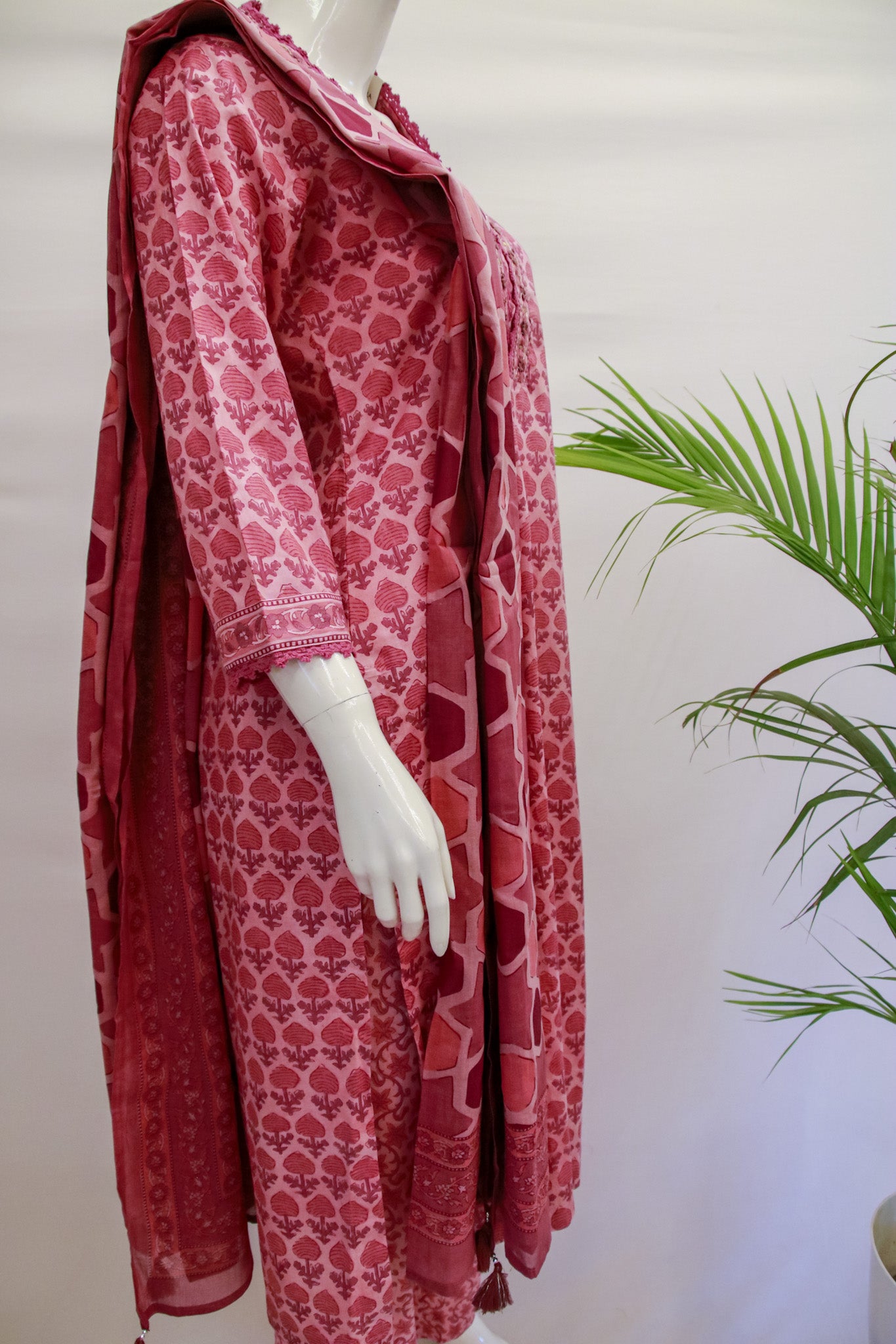 Pink Cotton Dupatta Set