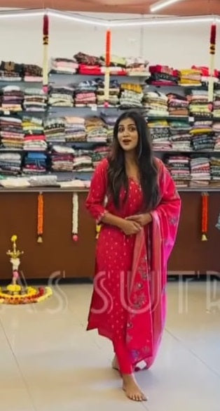 Pink Muslin Silk Dupatta Set