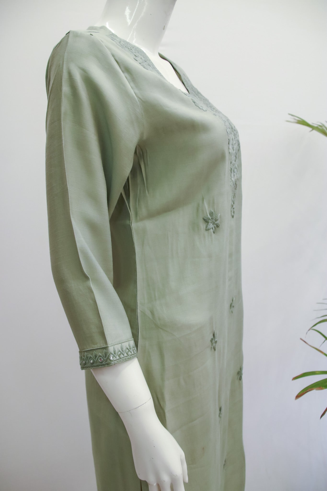Pista Green Cotton Chikankari Kurti