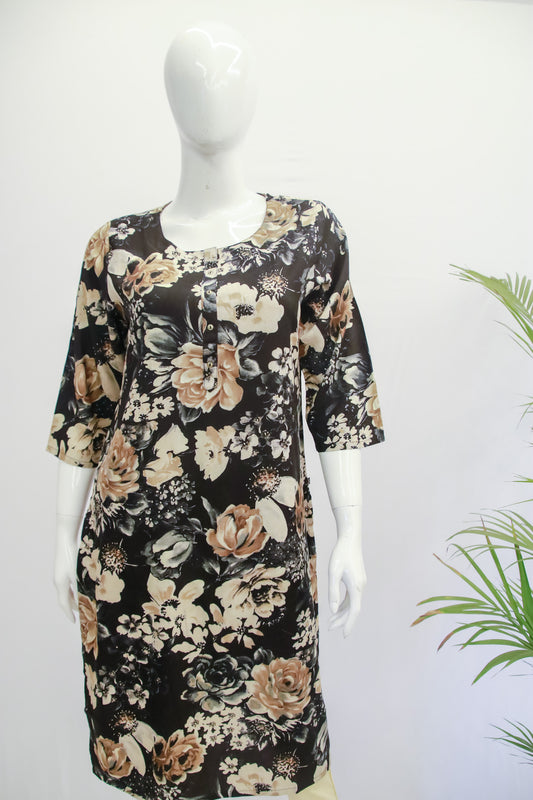 Rayon Black Floral Kurti