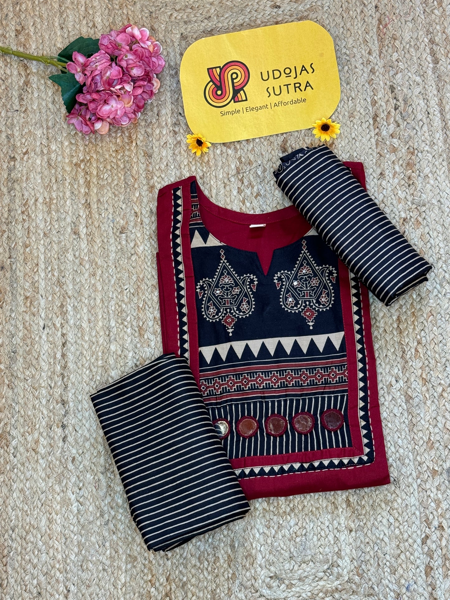 Red Cotton Dupatta Set