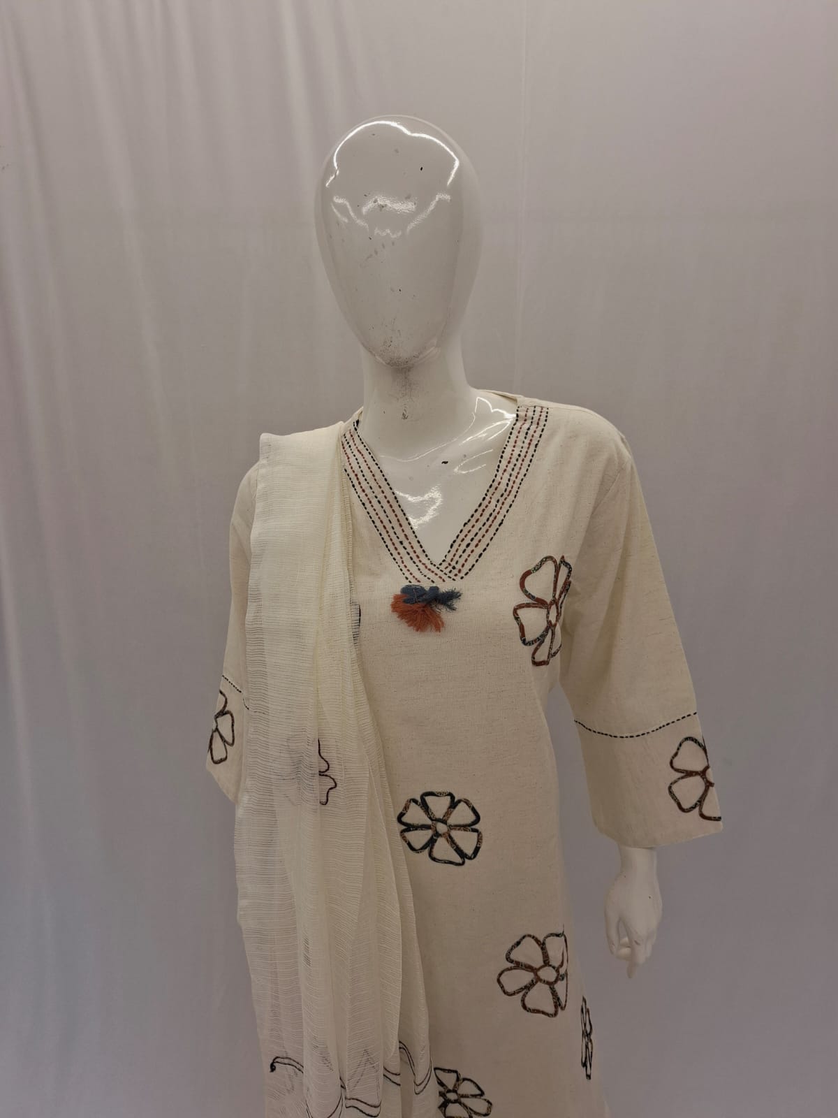 Khadi Cotton Cream Dupatta Set
