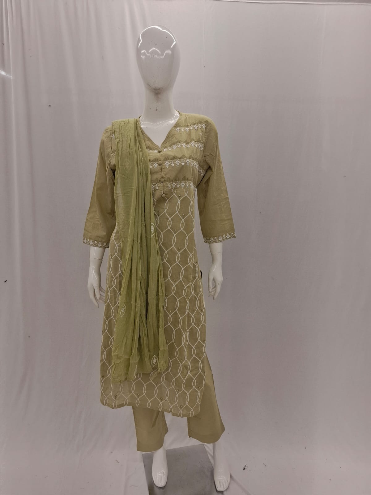 Mul Cotton Pista Green Dupatta Set