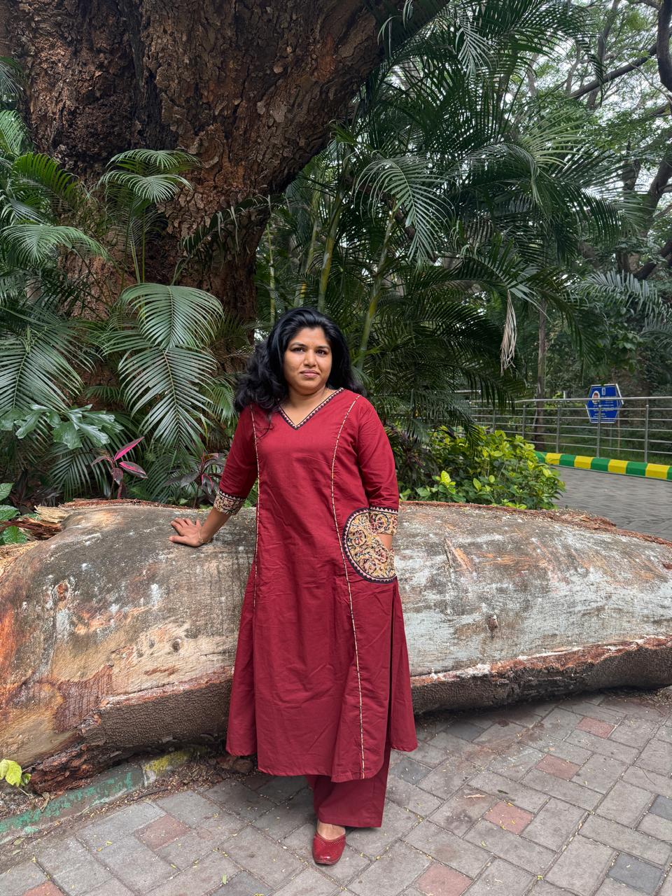 Maroon Cotton Top & Pant Set with Ajrakh pockets