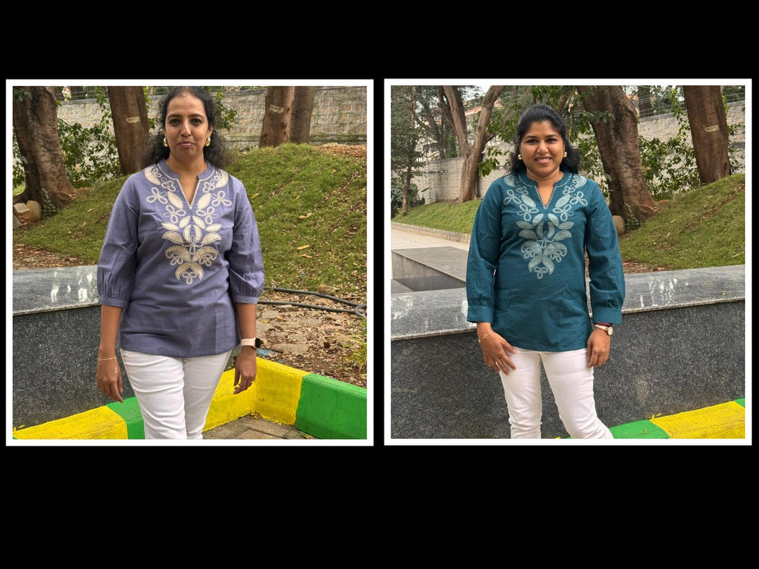 Teal & Blue Cotton Short Tops from Udojas Sutra