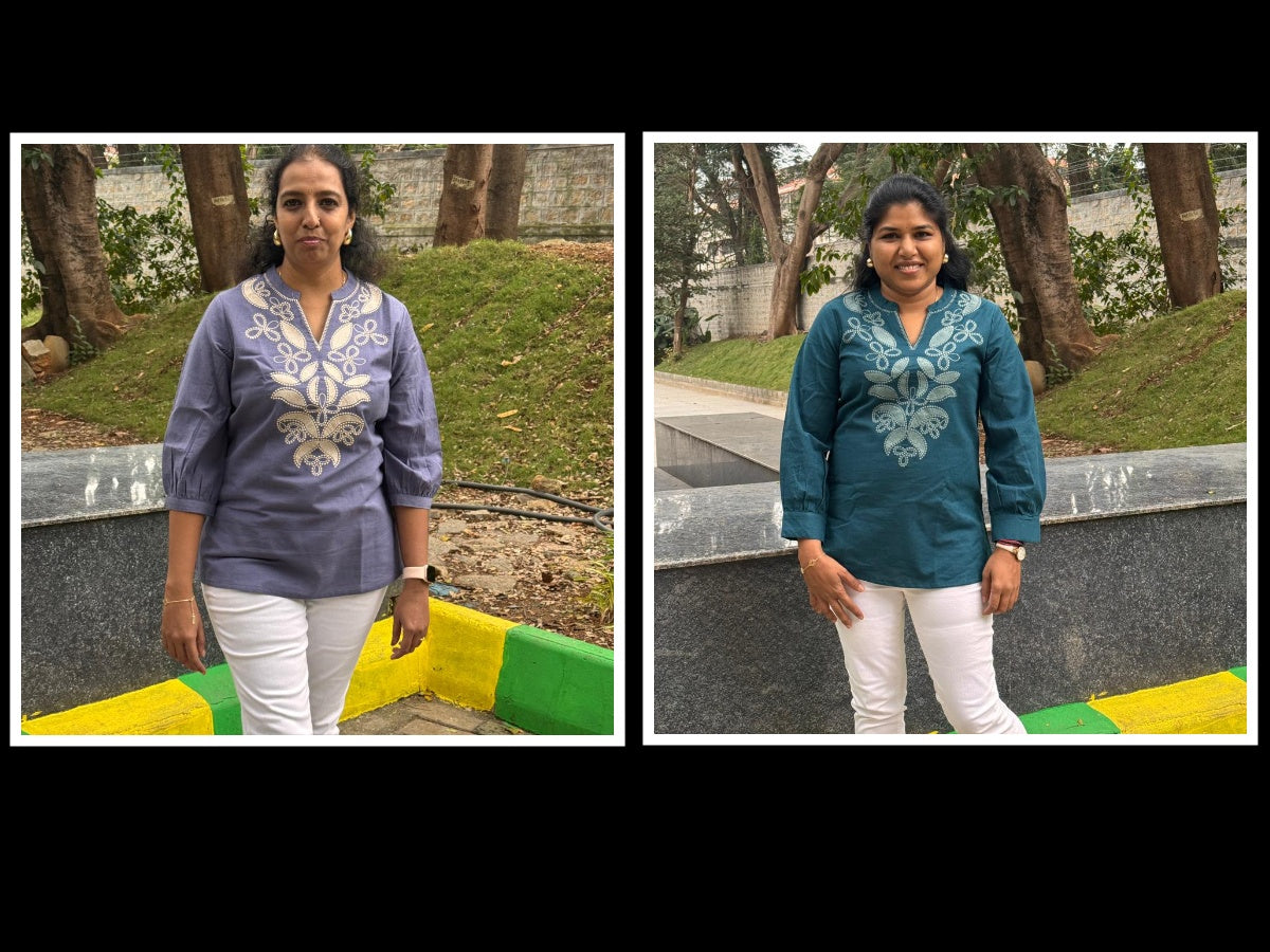 Teal & Blue Cotton Short Tops from Udojas Sutra