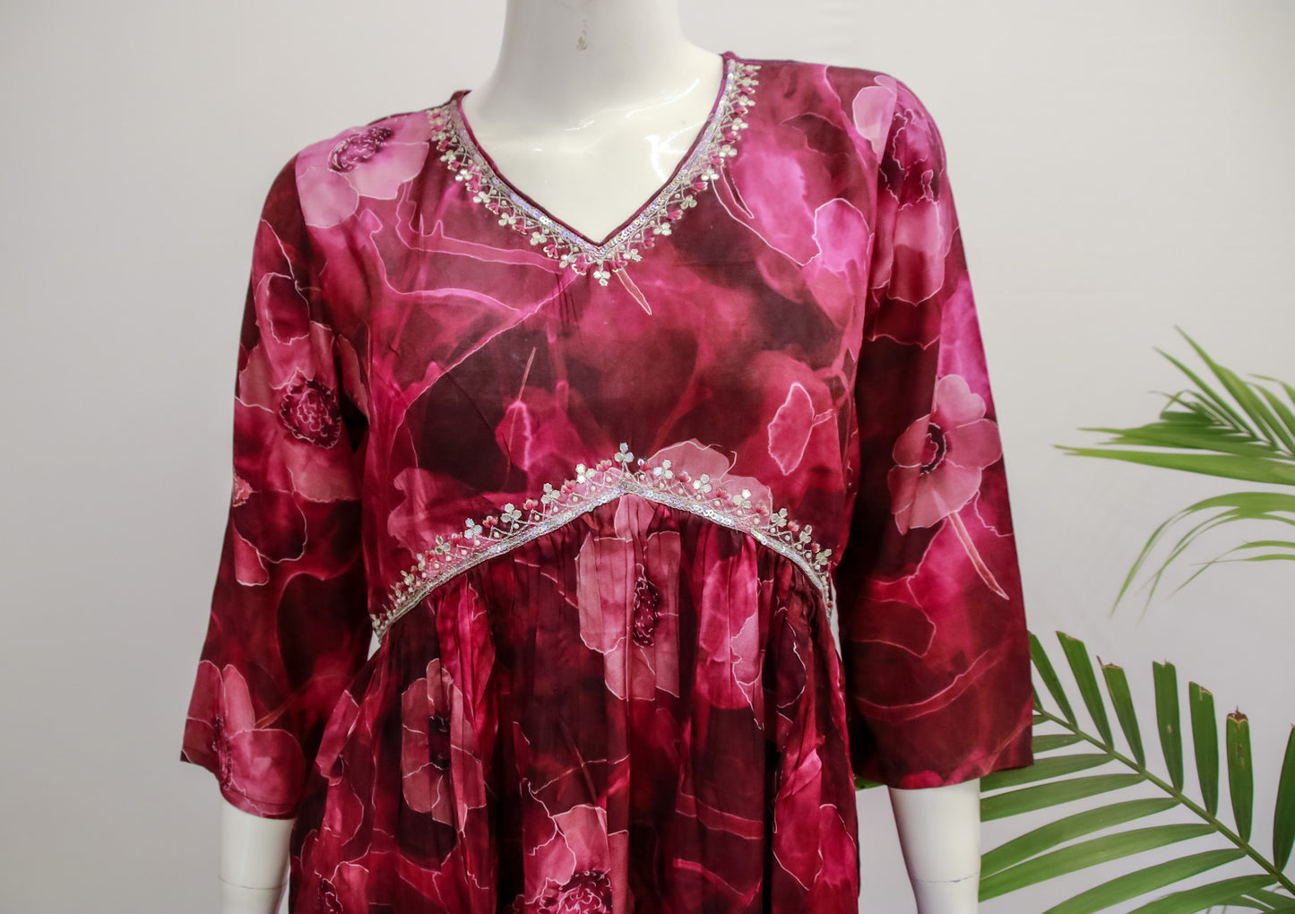 Viscose Wine Alia Cut Dupatta Set