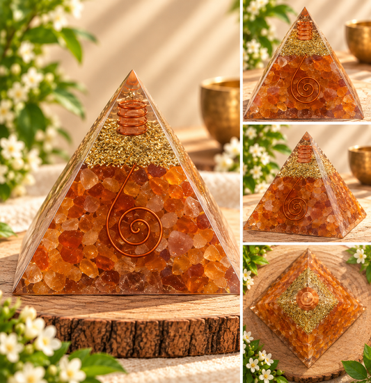 Carnelian Orgonite Pyramid – Crystal Energy & Meditation Decor -3 × 3 Inch