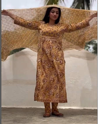 Anarkali Cotton Floral Dupatta Set