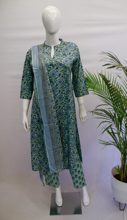 Blue Angrakha Cotton Dupatta Set