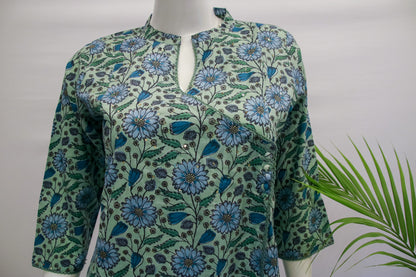 Blue Angrakha Cotton Dupatta Set