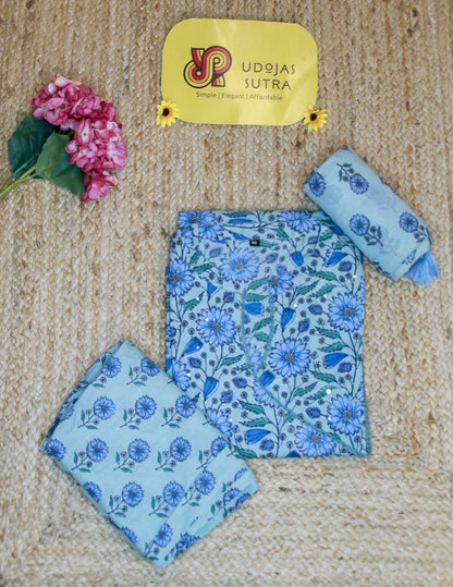 Blue Angrakha Cotton Dupatta Set