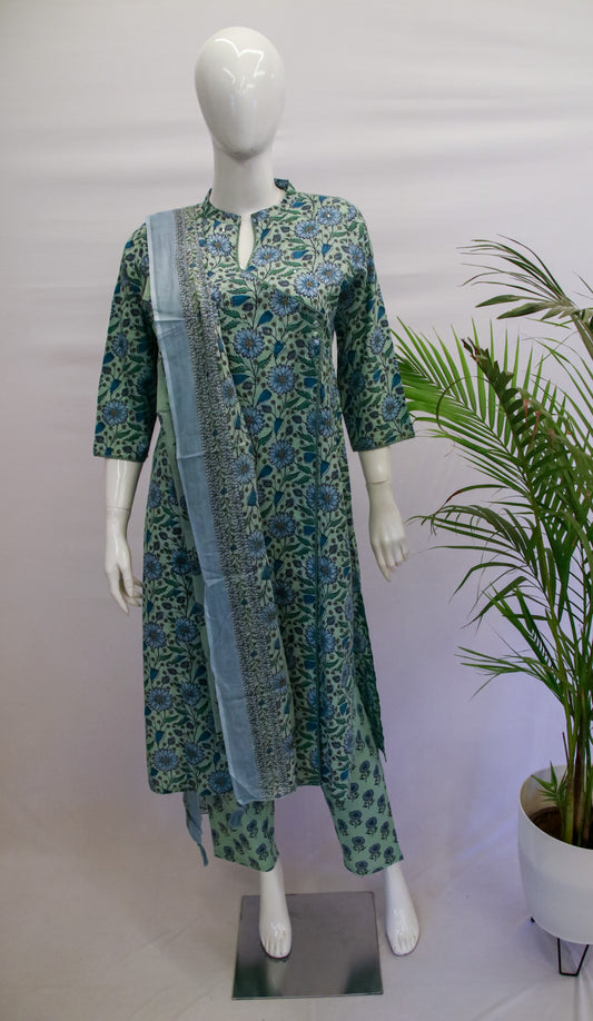 Blue Angrakha Cotton Dupatta Set