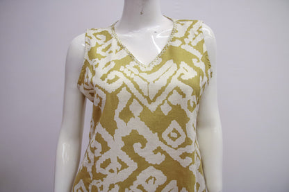 Sleeveless Brown & Cream Kurta Pant Set