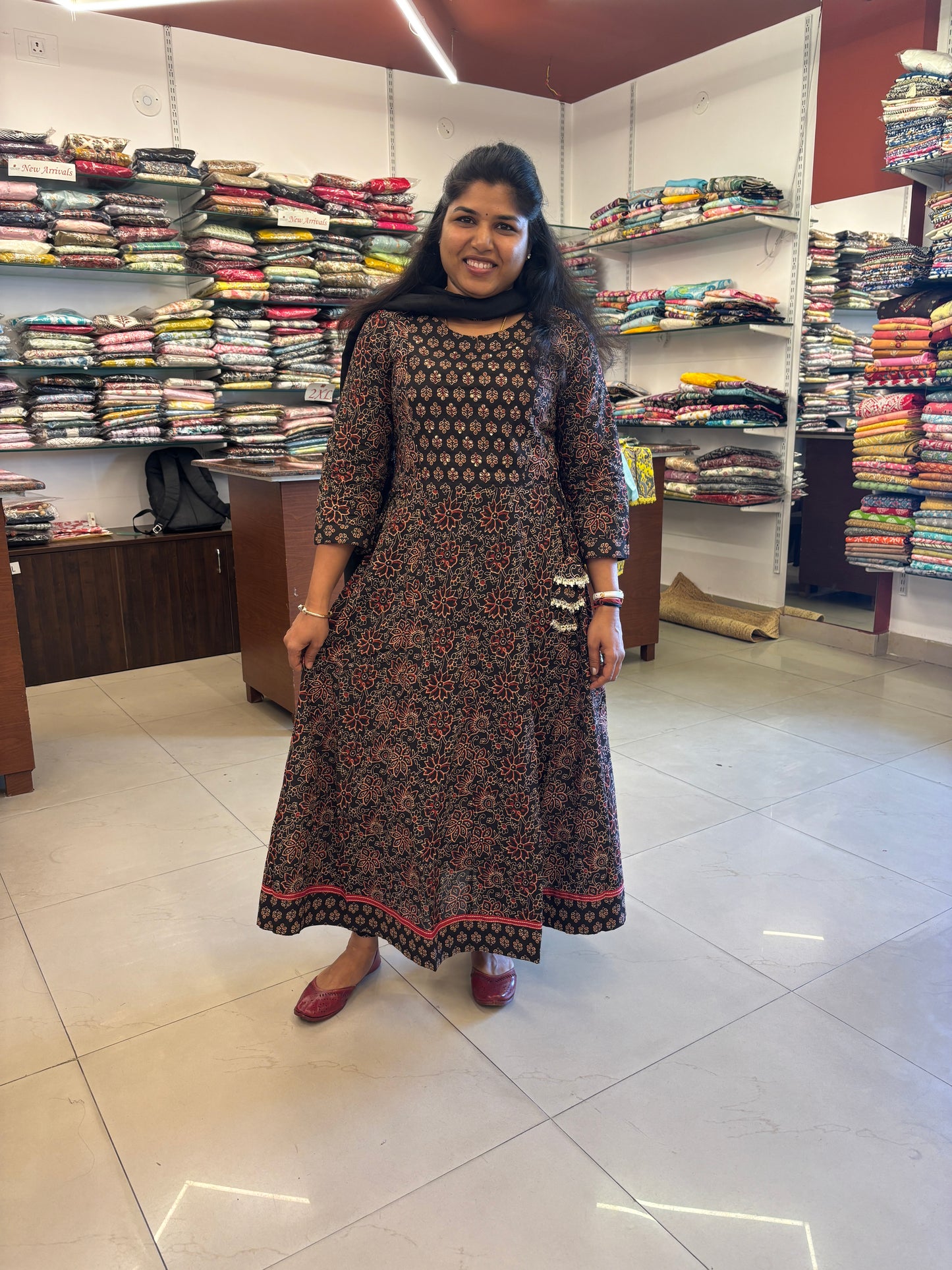 Cotton Black Anarkali Dupatta Set