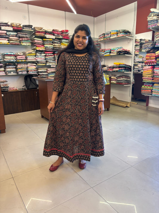 Cotton Black Anarkali Dupatta Set