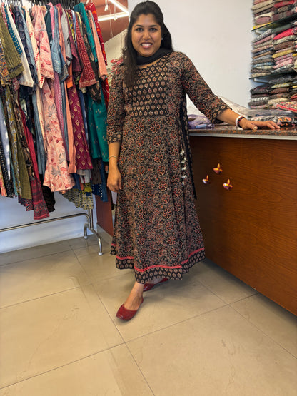 Cotton Black Anarkali Dupatta Set
