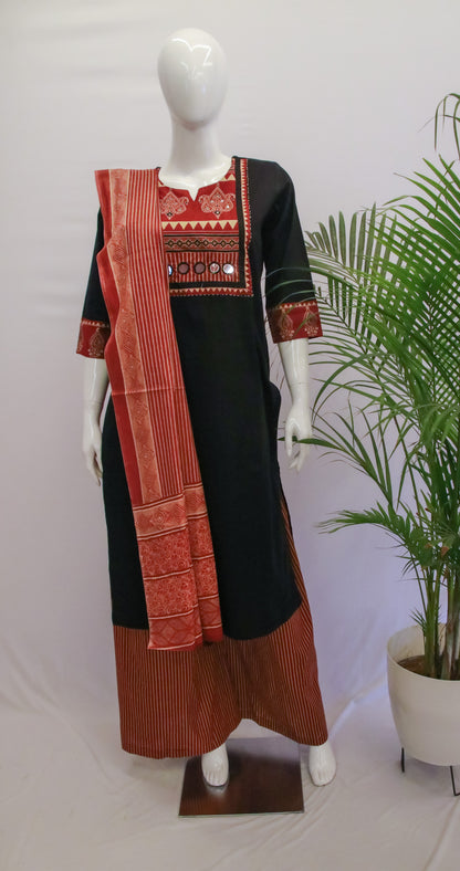Black Cotton Dupatta Set