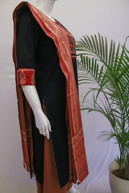 Black Cotton Dupatta Set