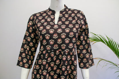 Black Flared Ajrakh Print Dress