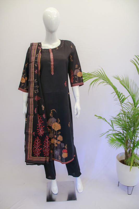 Black Muslin Silk Dupatta Set