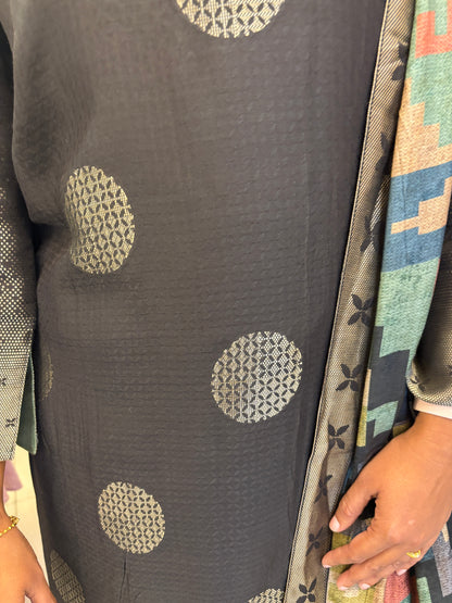 Black Silk Dupatta Set