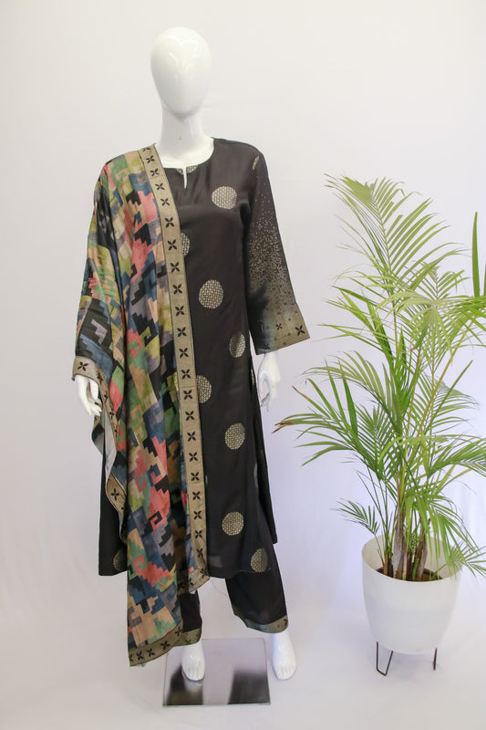 Black Silk Dupatta Set