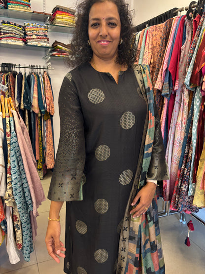 Black Silk Dupatta Set