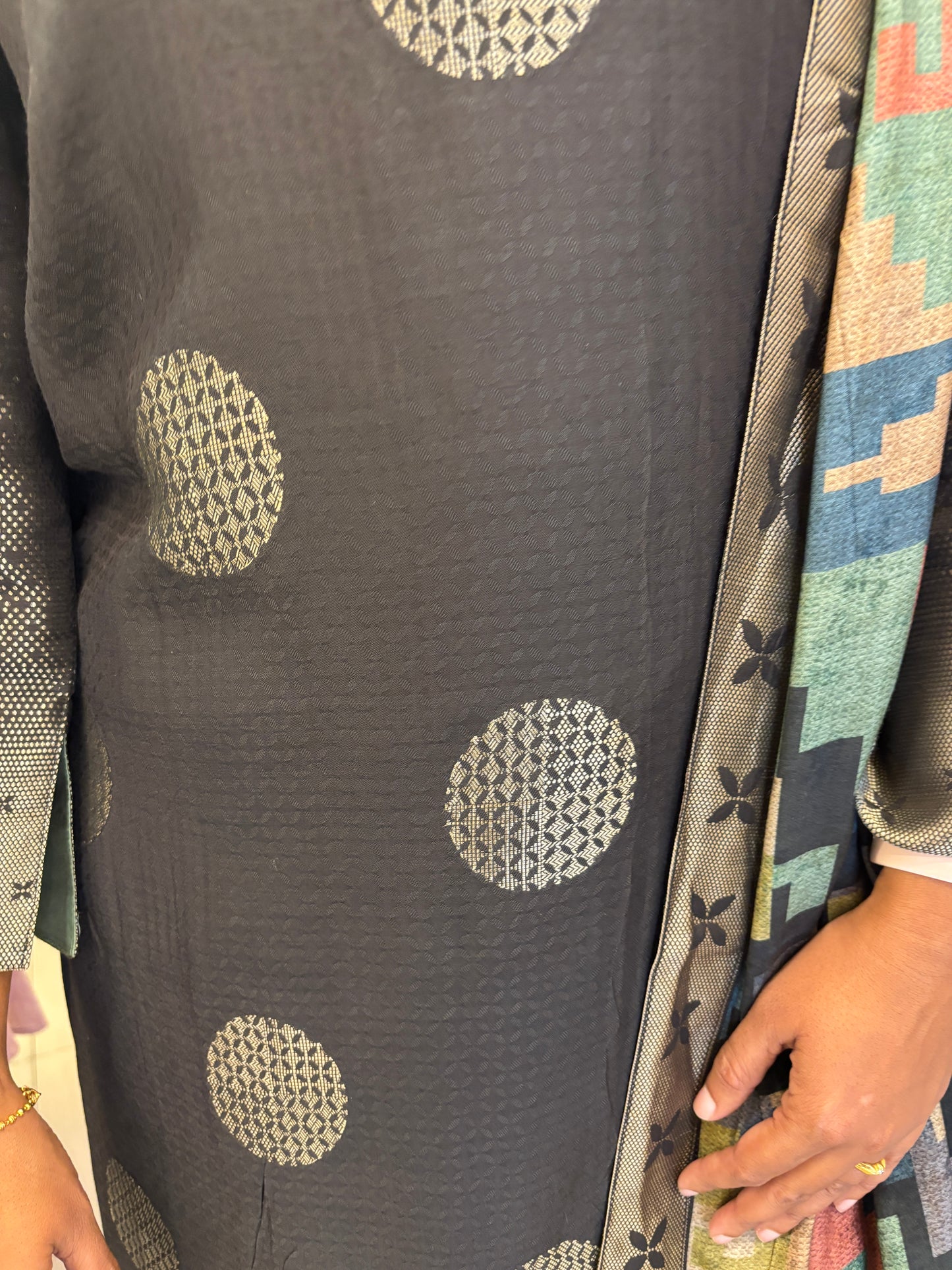 Black Silk Dupatta Set