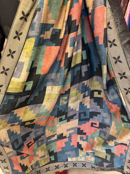 Black Silk Dupatta Set