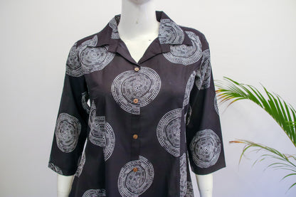 Black Collared Cotton Top and Pant Set