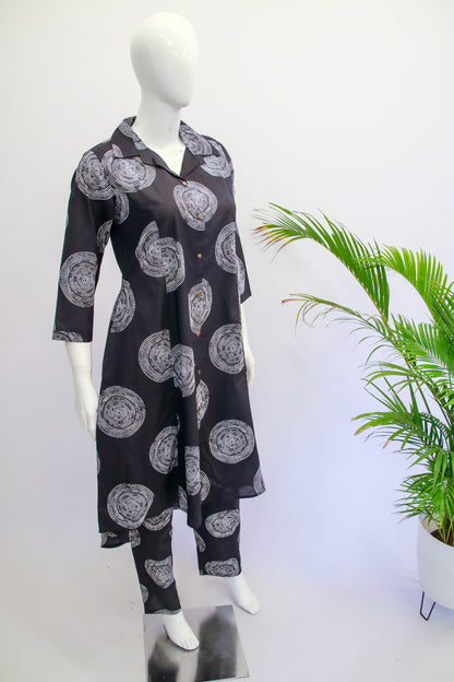 Black Collared Cotton Top and Pant Set