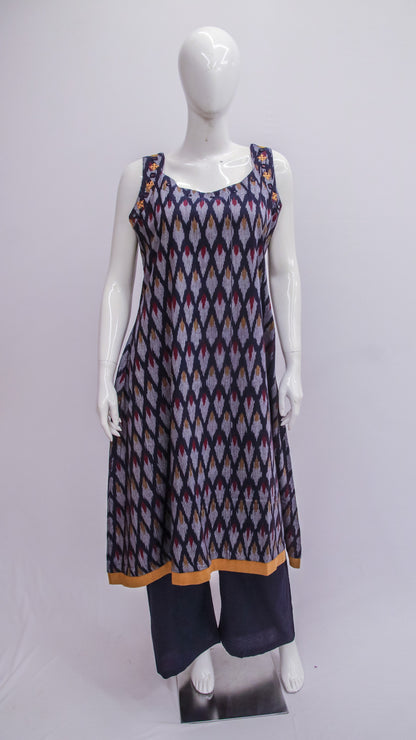 Navy Blue Striped Sleeveless Top & Pant Set